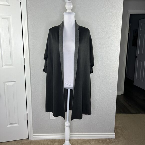 Ronen Chen Size 3 US 10 Long Cardigan Gray Open Front Short Sleeve Lagenlook - Picture 2 of 7